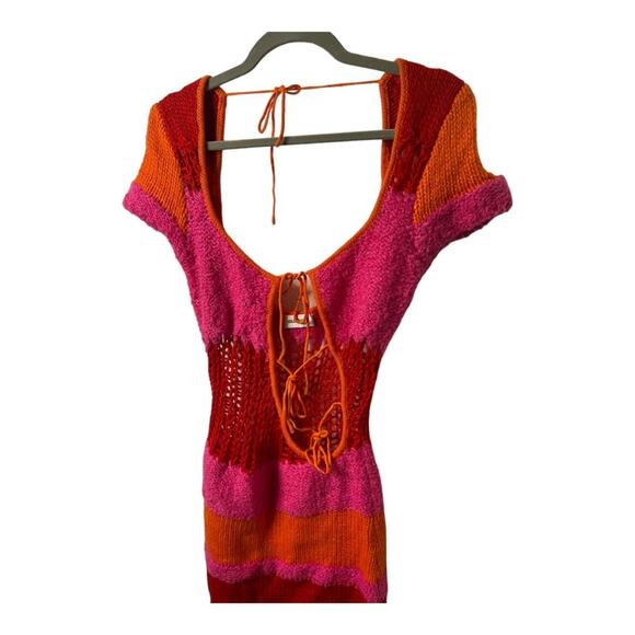 Guizio Mini Dress Open Back Knit Crochet Rouge Party Cocktail Summer Spring Sz M - Picture 9 of 13